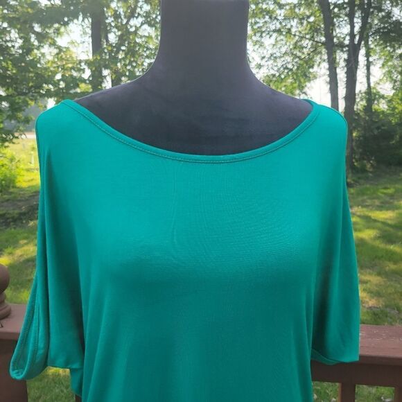 iliad USA Ladies Blouse Scoop Neck Cold Shoulder Tie Back Teal XL - Picture 5 of 10